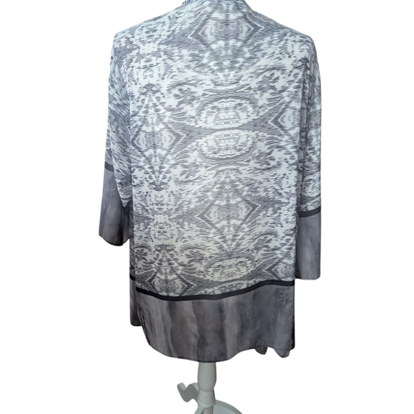 Susan Graver Black/Gray/White Sheer Long Open Front Kimono Sz 2X - Picture 2 of 10